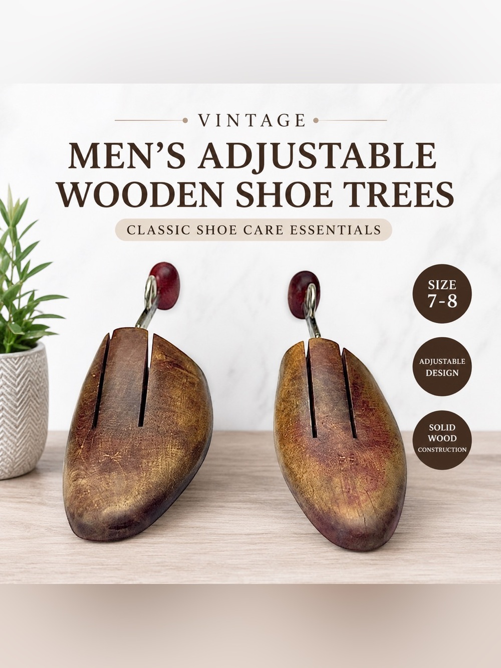 Vintage Men’s Adjustable Wooden Shoe Trees Pair Shoe Shapers 1970s